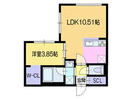 ラ・シュエット栄通C(1LDK/3階)の間取り写真