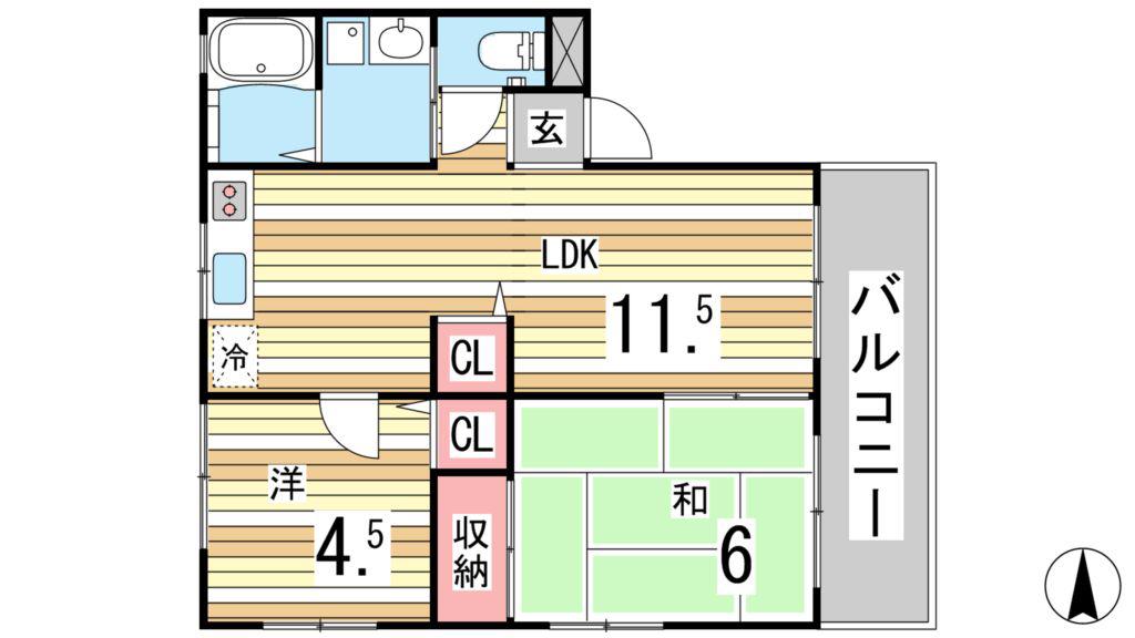 プリマベーラ芦屋(2LDK/1階)の間取り写真