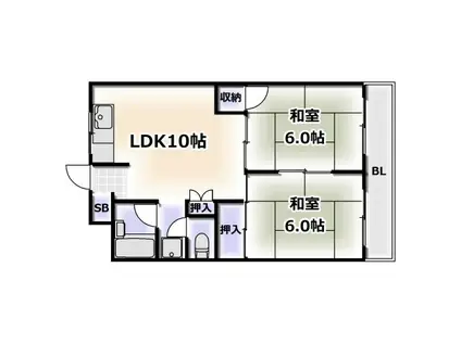 サンライフ大国町(2DK/4階)の間取り写真
