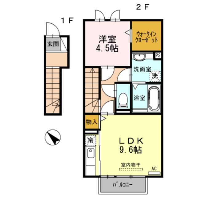 エスポワール岡宮(1LDK/2階)の間取り写真