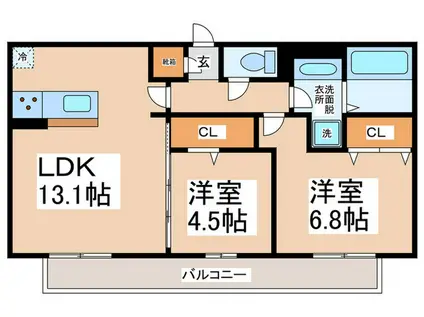 夢彩館III(2LDK/1階)の間取り写真