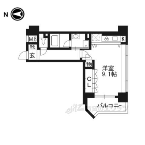 ライオンズ京都四条烏丸レジデンス(1K/4階)の間取り写真