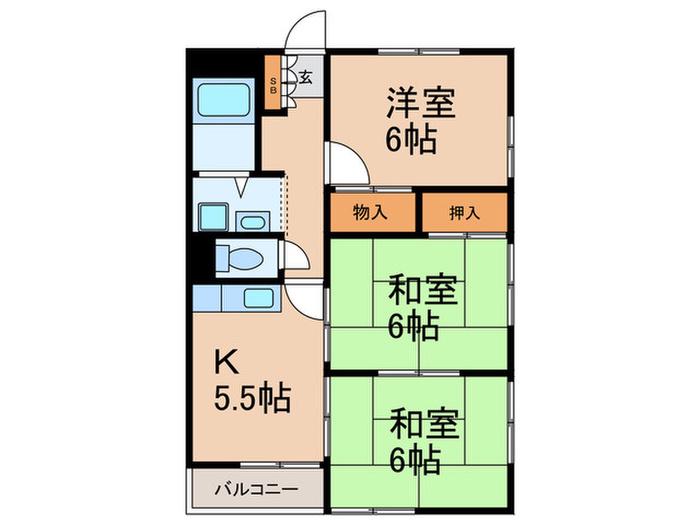 キャッスル摩耶(3K/3階)の間取り写真