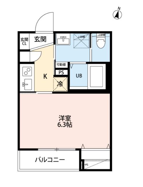 ヘゼリヒフラット 中浦和(1K/2階)の間取り写真