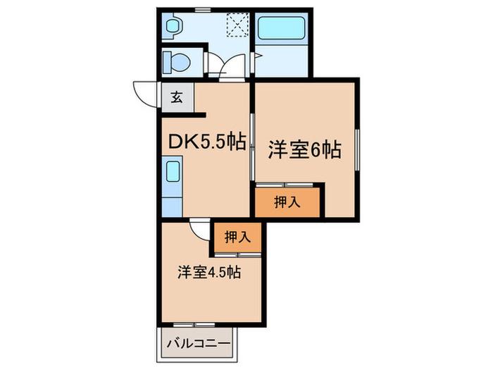 シャトリエ小前I(2DK/1階)の間取り写真