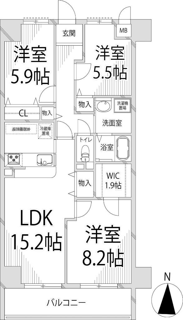 キャッスルコート東辻井(3LDK/3階)の間取り写真