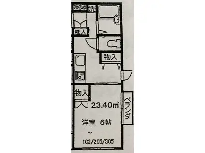 コモハウスI(1K/1階)の間取り写真