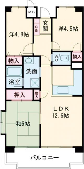 大和郡山アーバンコンフォート(3LDK/3階)の間取り写真