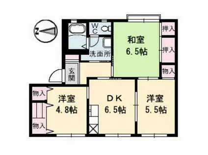 ヴィラさくら野 O棟(3DK/2階)の間取り写真