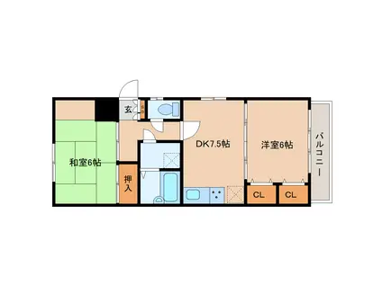 ダイアパレスヒルズ山手森(2DK/7階)の間取り写真