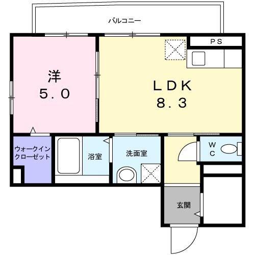 コンソラーレ石川町(1LDK/4階)の間取り写真