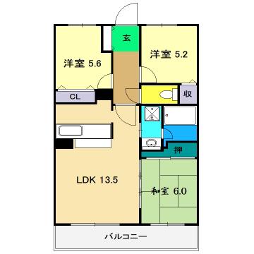 アルファステイツ高須新町(3LDK/2階)の間取り写真