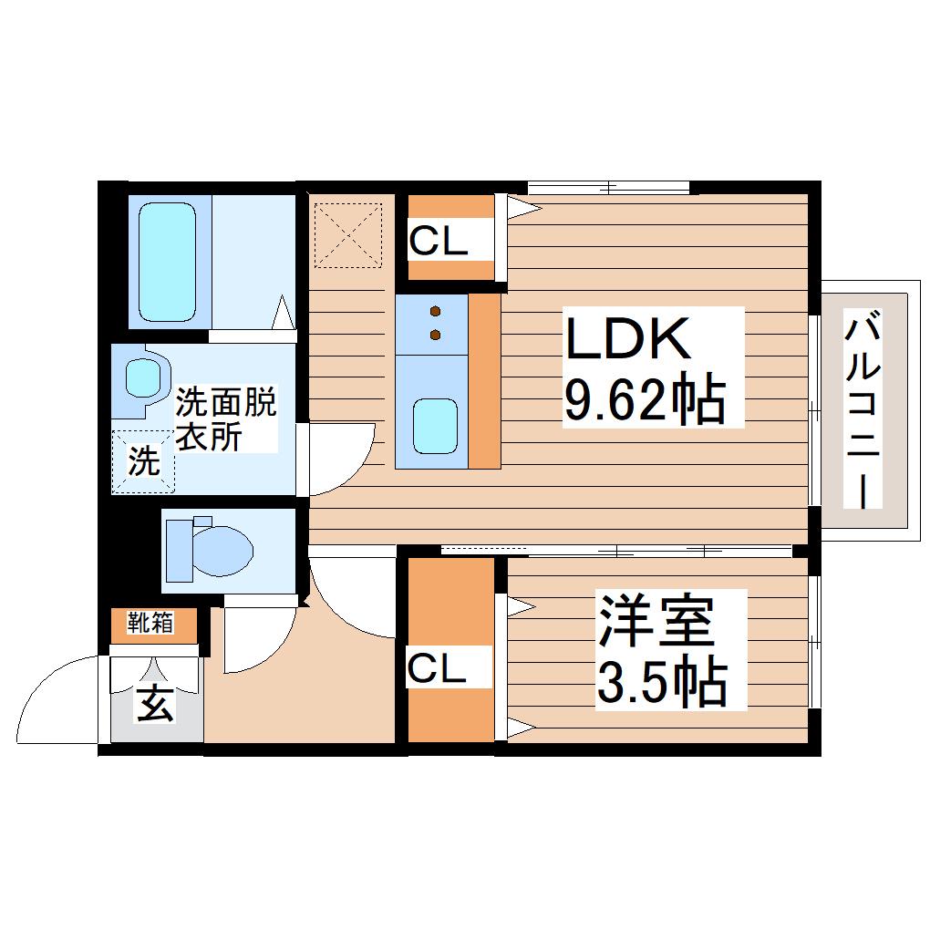 サニープレイス八乙女(1LDK/1階)の間取り写真