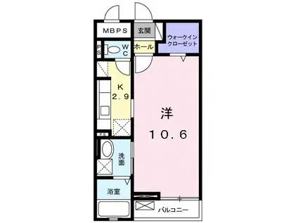 グランディ・フルール(1K/2階)の間取り写真