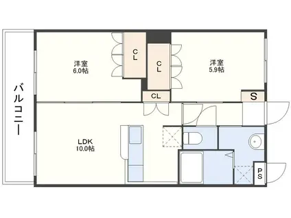 OCEAN HILLS弐番館(2LDK/2階)の間取り写真