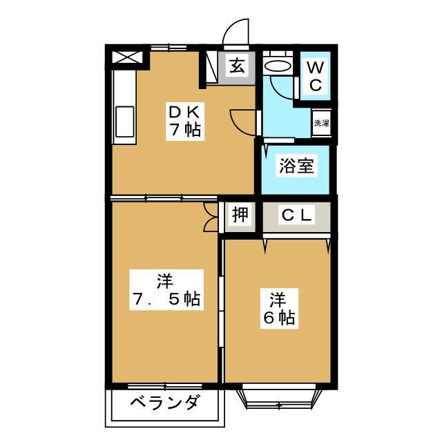 TWINS COOPO(2DK/2階)の間取り写真