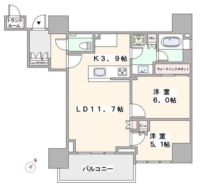ザ・パークハウス高輪タワー(2LDK/8階)の間取り写真