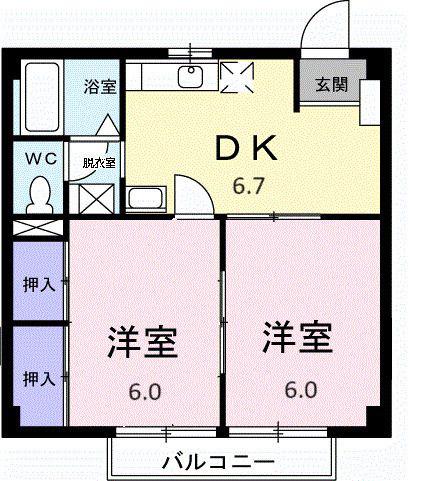 テルサ中居B(2DK/1階)の間取り写真