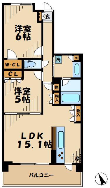 ハルグラン若葉台(2LDK/3階)の間取り写真