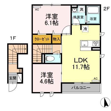 レセア花小金井(2LDK/2階)の間取り写真