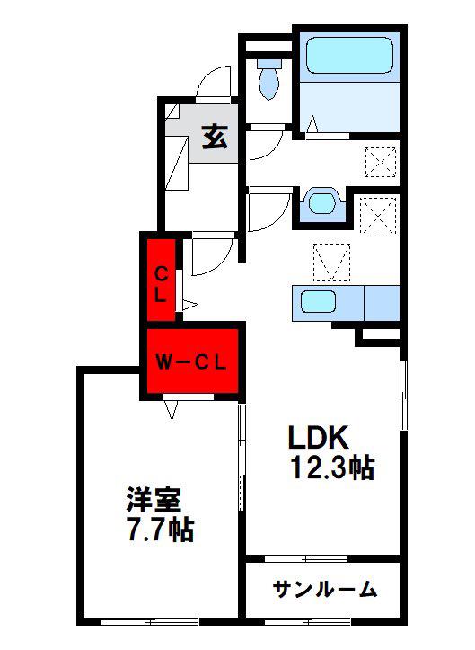 ウィスタリア I(1LDK/1階)の間取り写真