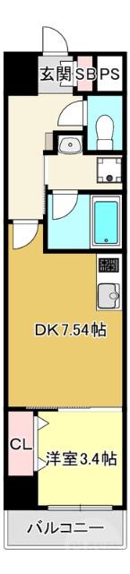 リブネスコート江坂II(1DK/5階)の間取り写真