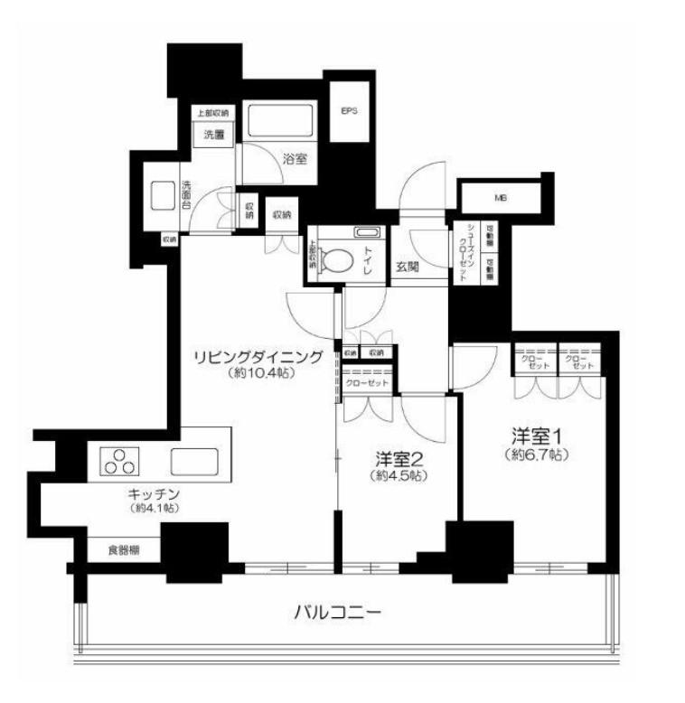 ザ・パークハウス三田ガーデン レジデンス&タワー タワー棟(2LDK/22階)の間取り写真