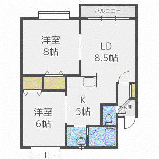 地下鉄南北線 北34条駅 徒歩8分 3階建 築30年(2LDK/3階)の間取り写真