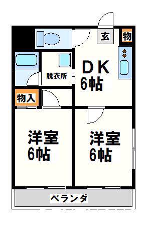 ヘルスパレス2(2DK/2階)の間取り写真