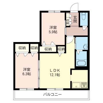 ソレイユ湘南G(2LDK/3階)の間取り写真