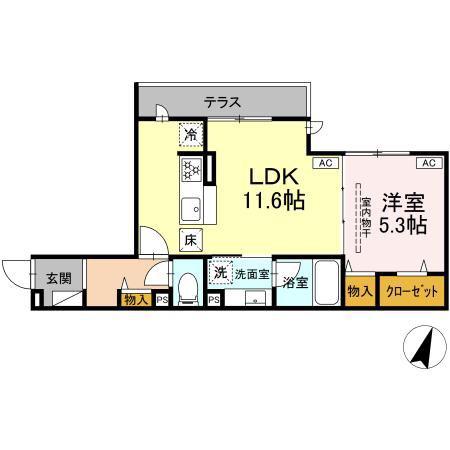 フラクタス東柏ケ谷(1LDK/1階)の間取り写真