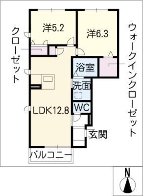 サンモール(2LDK/1階)の間取り写真