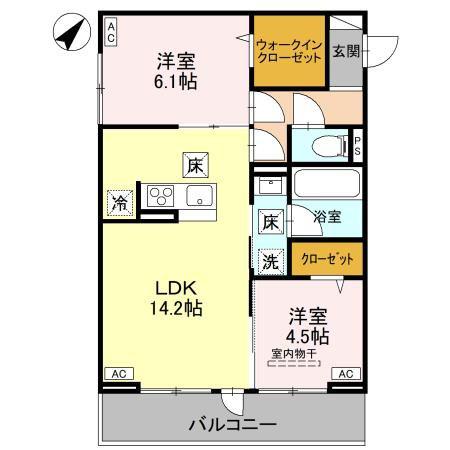 ノーブルラフィネ万平町 A(2LDK/1階)の間取り写真