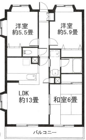 第7旭マンション(3LDK/1階)の間取り写真
