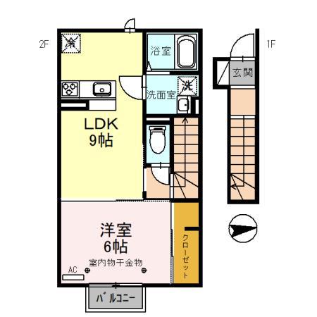 D-ROOM水落町(1LDK/2階)の間取り写真