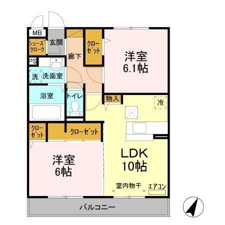 グランフェリシア(2LDK/1階)の間取り写真