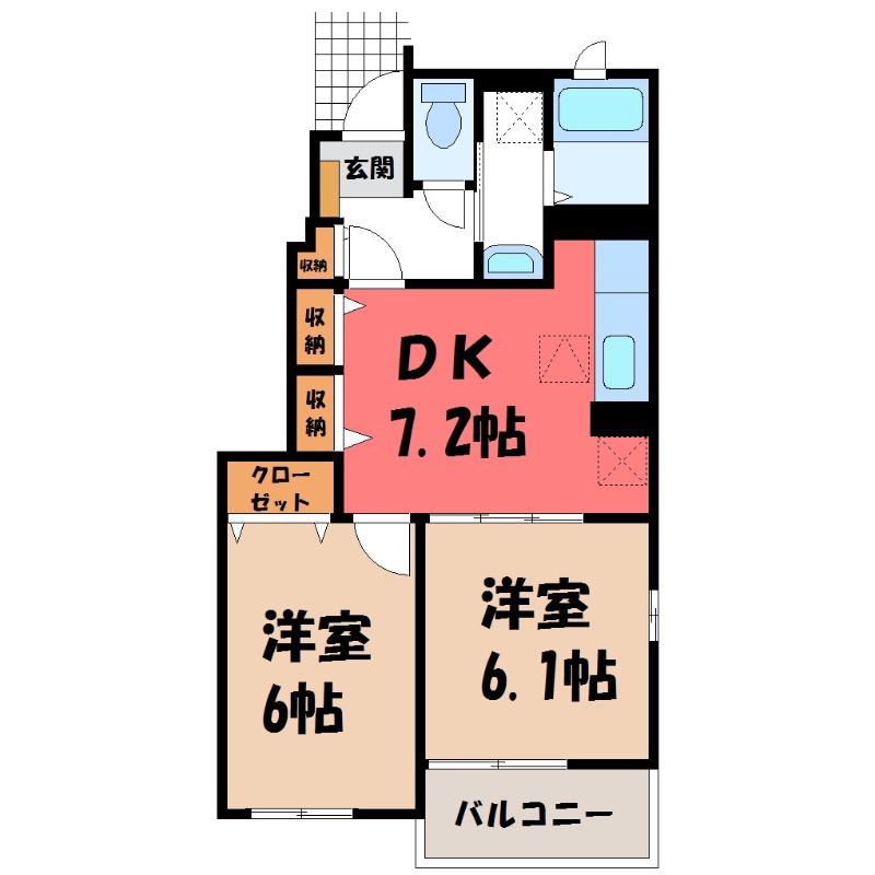 メゾンソレーユ M(2DK/1階)の間取り写真