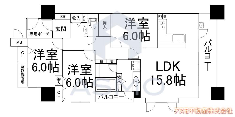 ファミール京橋アクアウィズ(3LDK/5階)の間取り写真