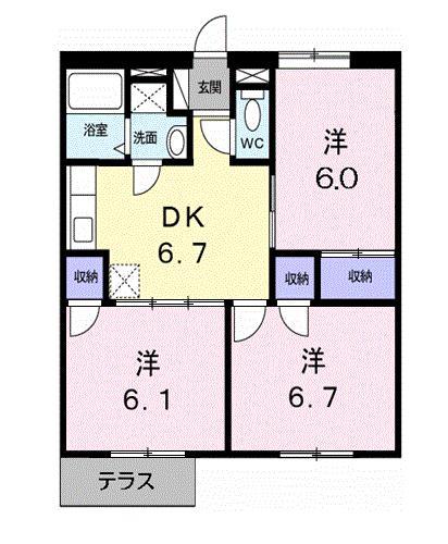 シャトレーゼH(3DK/1階)の間取り写真