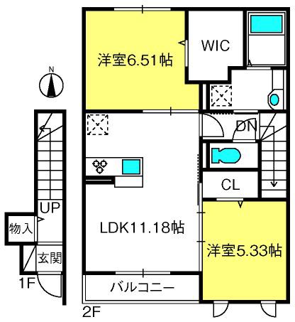 コーワ・ルミナス弐番館(2LDK/2階)の間取り写真