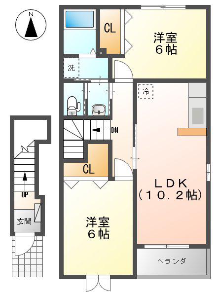 サニーヒル(2LDK/2階)の間取り写真