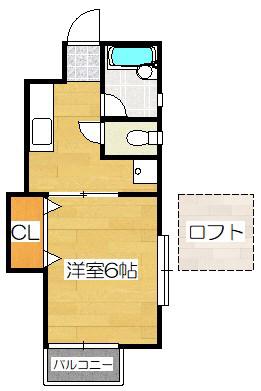 ロミネント二日市(1SK/2階)の間取り写真