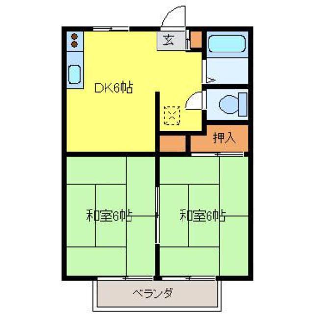 ウィンドウッドB棟(2DK/2階)の間取り写真