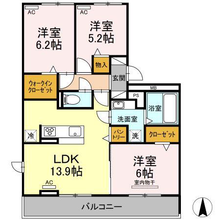 グランディール(3LDK/2階)の間取り写真