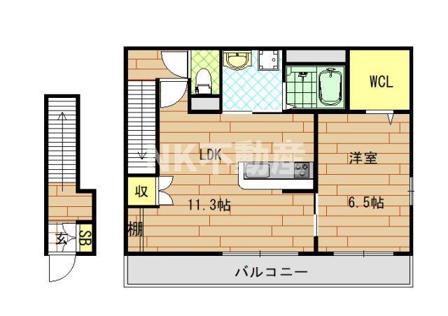 アンベリール(1LDK/2階)の間取り写真