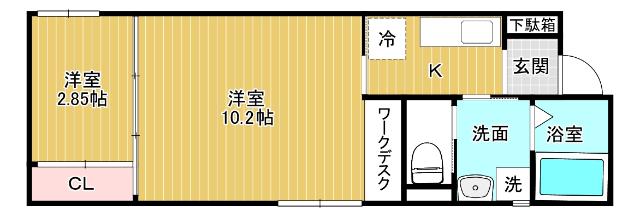富山地鉄富山市内線 地鉄ビル前駅 徒歩6分 2階建 築1年(1LDK/1階)の間取り写真
