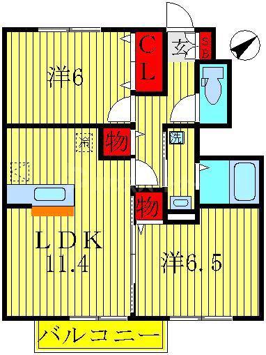 アシェルパークI(2LDK/1階)の間取り写真