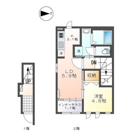 マロンクレスト A(1LDK/2階)の間取り写真