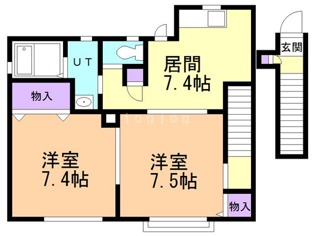 片岡ハイツC(2DK/2階)の間取り写真