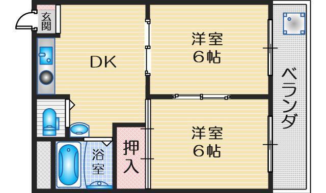 エリータ桃山台II(2DK/1階)の間取り写真